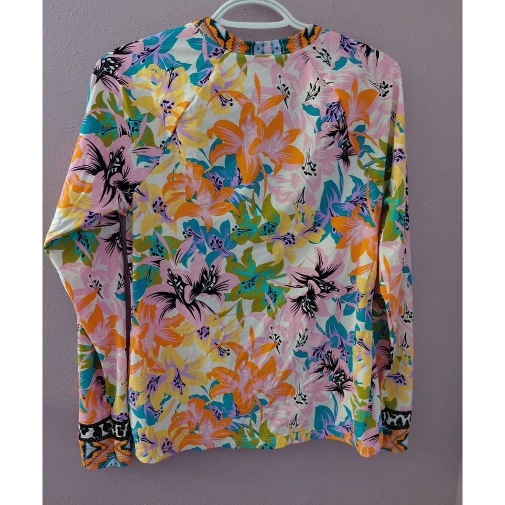 Nanette Lepore Colorful Floral 1/4 Zip Stretch Activewear Pullover Top Size L - Picture 6 of 9